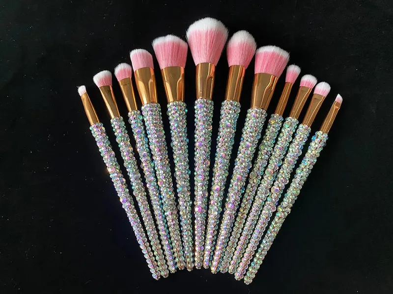 Diamond-studded Makeup Brushes 12Pcs/set Gems Makeup Beauty Tools Full Diamond Loose Powder Foundation Concealer Brush Bling