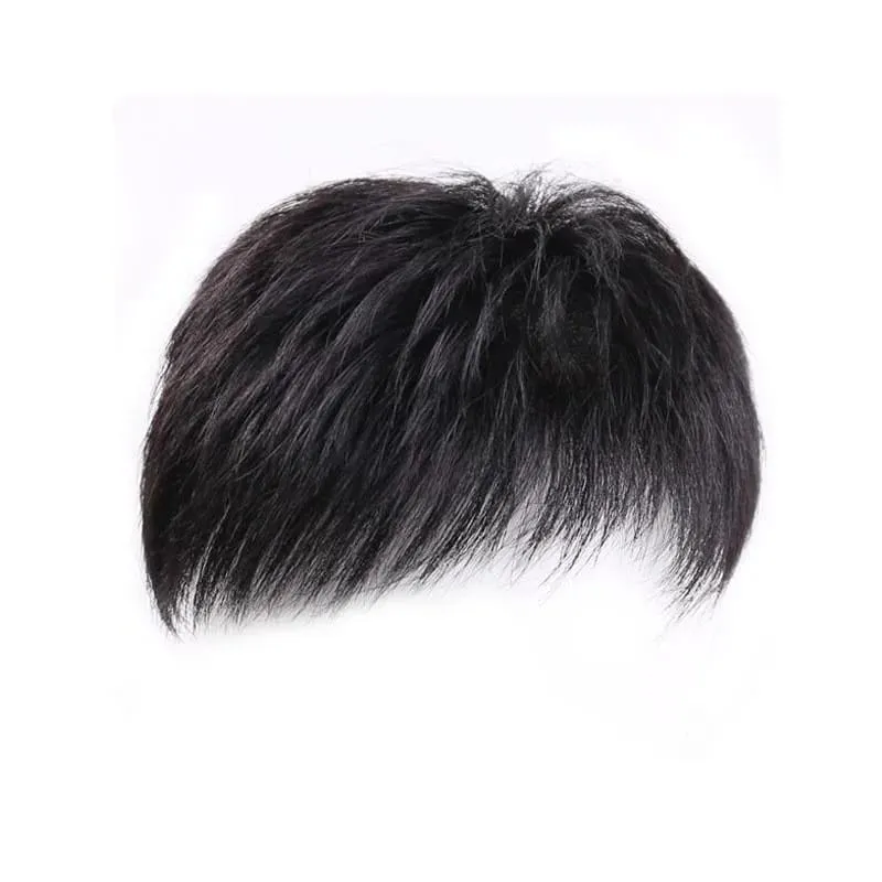 Male Clip-On Short Hair Wig Head Top Replacement Blocks Effectively Covering with Surrounding Hair Replacement Synthetic Hair
