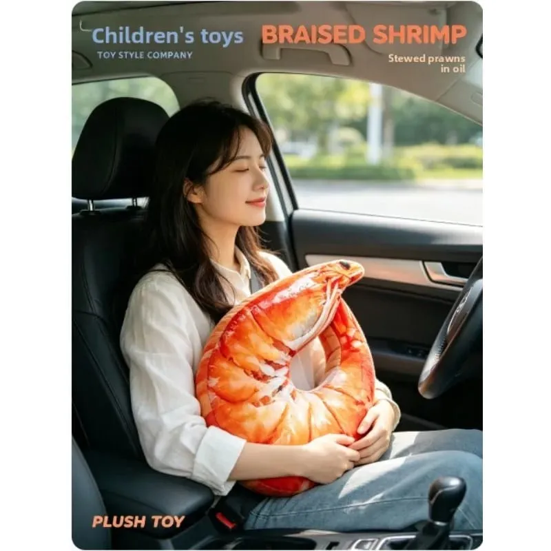 Funny Shrimp Neck Pillow Soft Plush U-shaped Travel Pillow 3D Simulation Neck Cushion for Car Airplane Office Nap — image 3