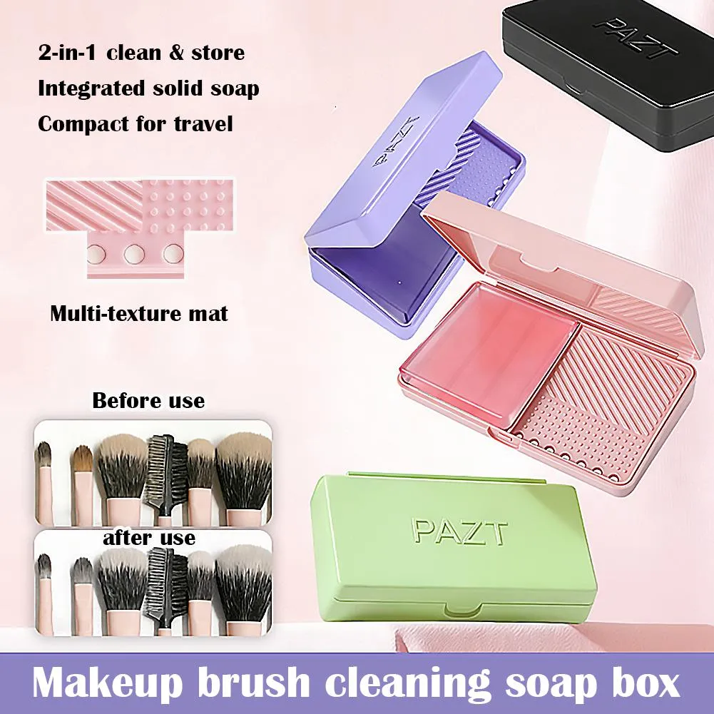 Makeup Brush Cleaning Soap Box Portable Mini Washboard Makeup Brush Cleaner With Soap For Easy Cleaning Brushes Washing Tools