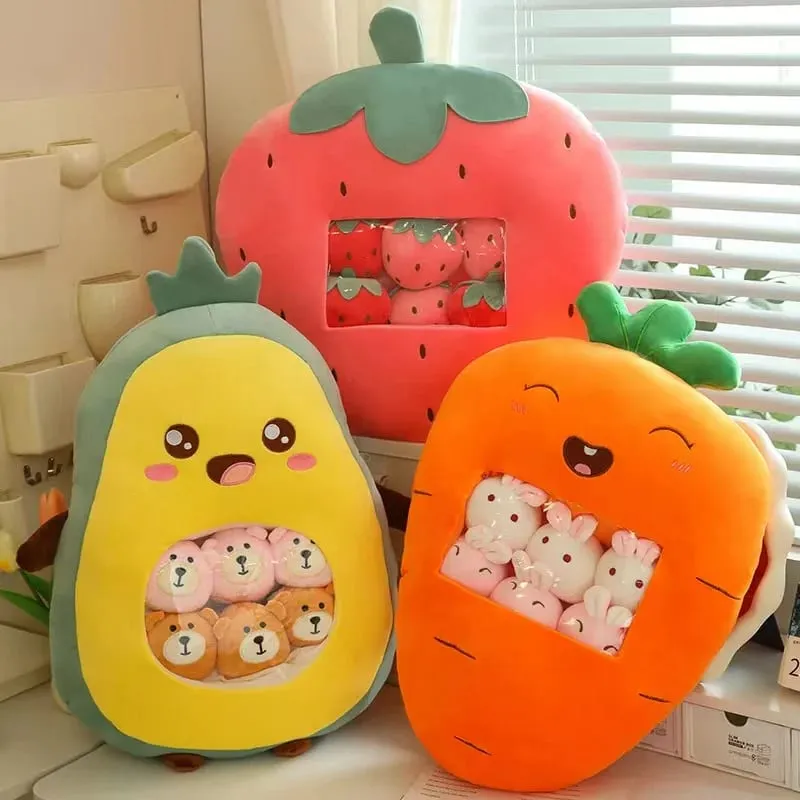 Six Small Toys Inside Cute Cartoon Fruit Plush Pillow Soft Stuffed Sofa Cushion Homdecor Pillow Backrest Children's Gift