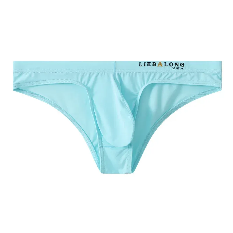 Slip homme Bikini sous-vêtements Sexy homme soie glacée pochette pénis Slip Cuecas Calzoncillos Hombre Slip Gay Lingerie solide homme