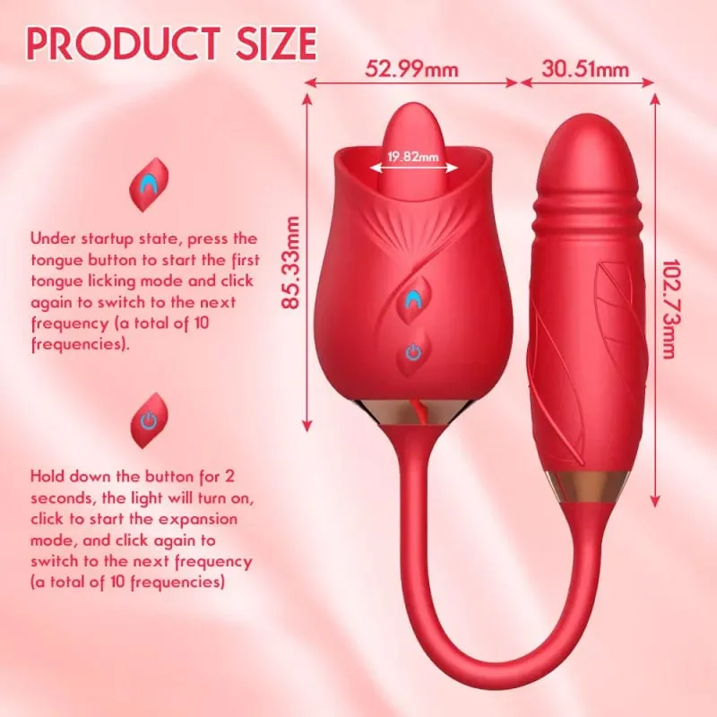 Rose-Licking Vibrator for Women Nipple Clitoral Stimulator Massager Thrusting Dildo 2 in 1 Sex Toy for Women Adult Sex Products