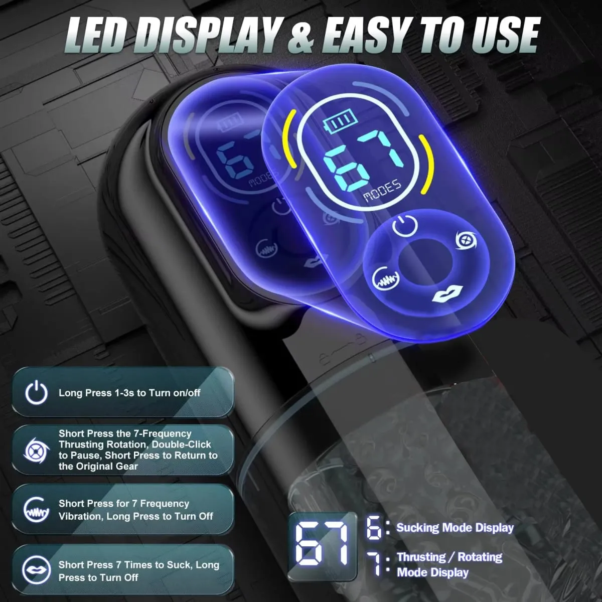 Novo lcd automático masculino mastubator pênis bomba com 7 vibração rotativa empurrando & lambendo modos bolso buceta brinquedos sexuais para homem