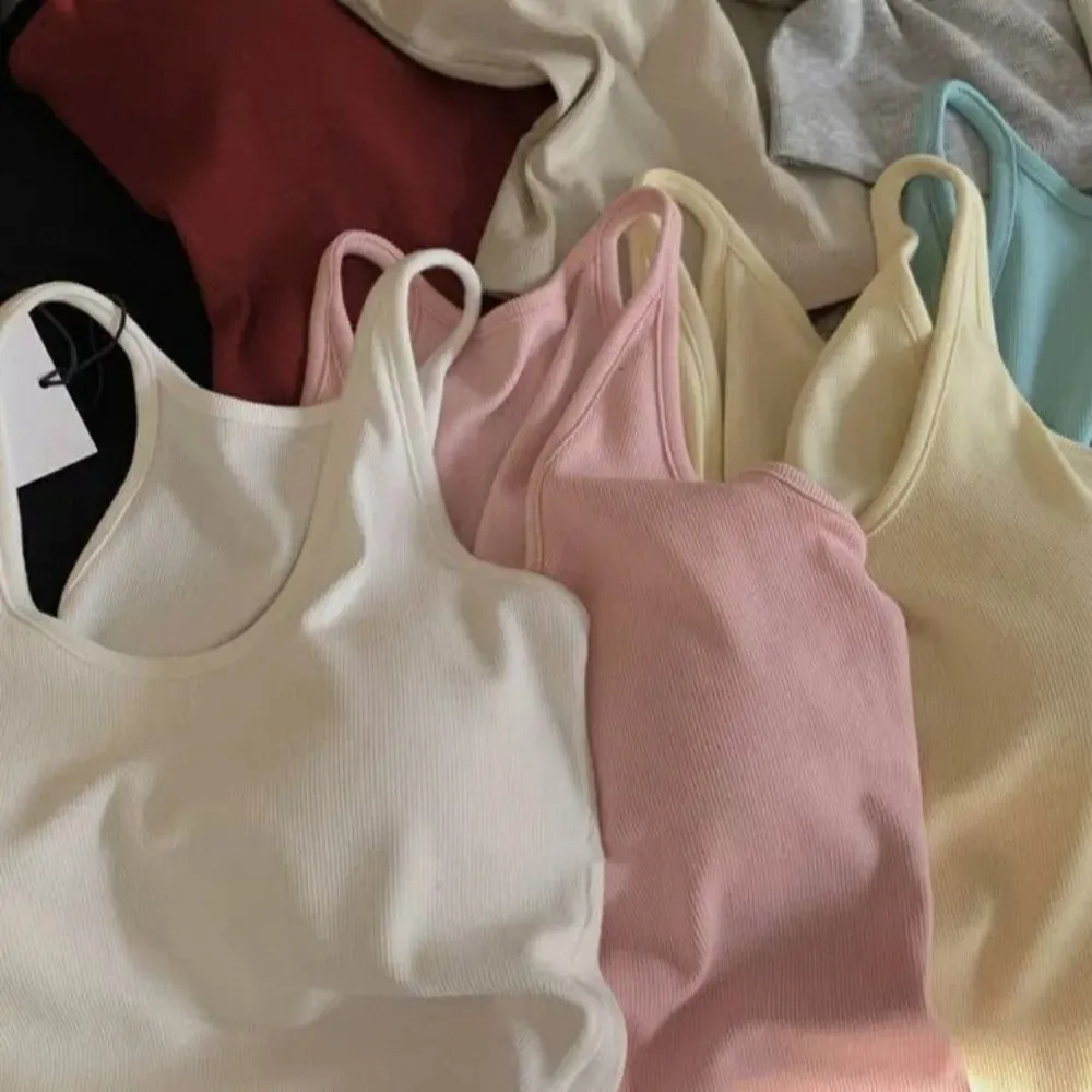 Korean Style with Chest Pad Strap Vest U-Neck Solid Color Backless Sleeveless Top Slimming Women Camis Summer — image 3