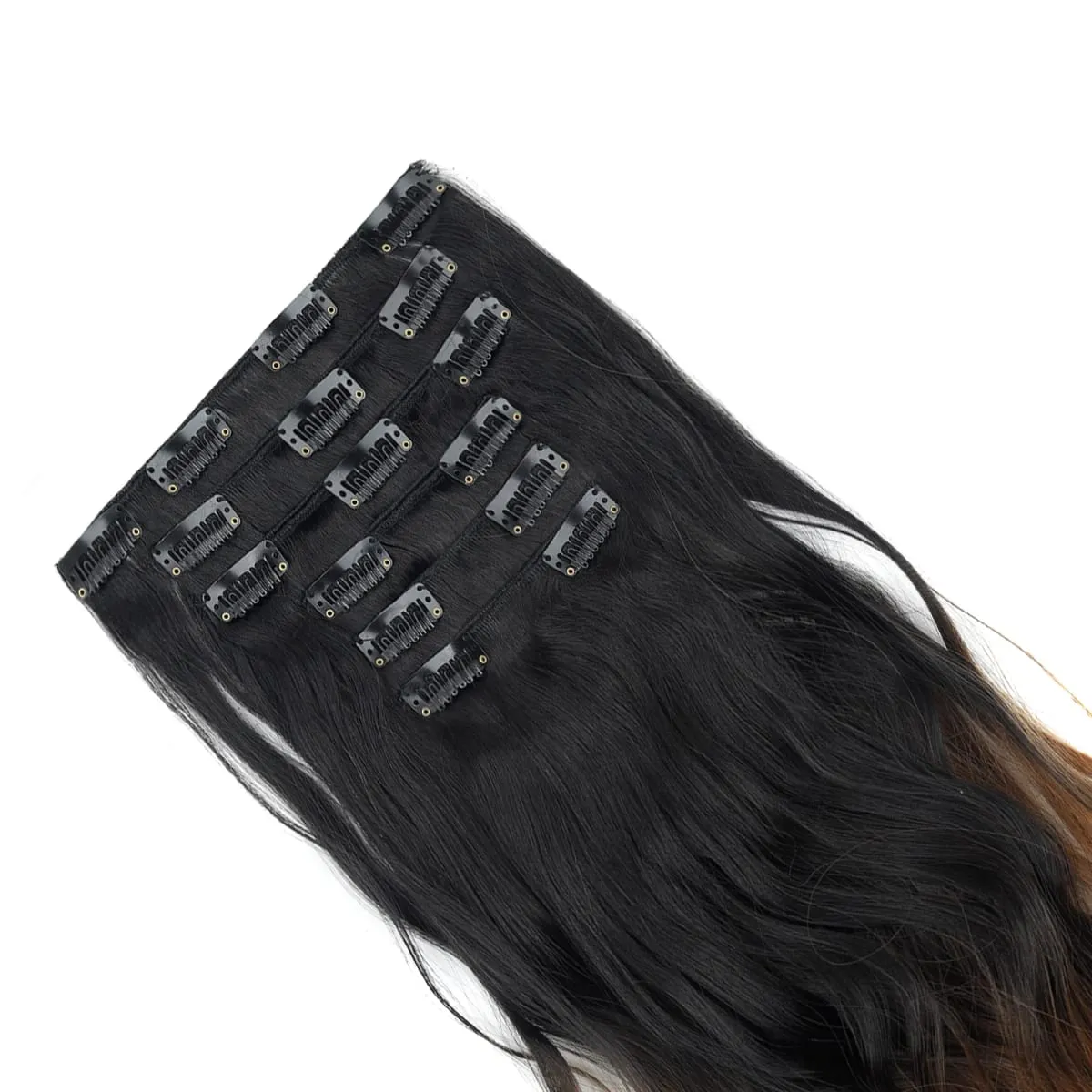 คลิปในส่วนขยายของผม 6PCS Hairpiece 20 นิ้วยาวหยักสังเคราะห์หนา Double Weft ผมสำหรับผู้หญิงสีไล่ระดับสีทุกวันใช้
