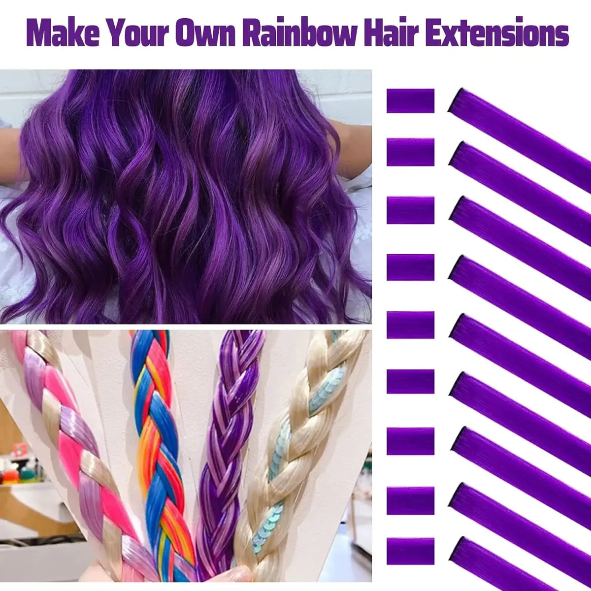 12 Pcs Colored Hair Extensions: Straight Hairpiece Multi-Color Party Highlights Clip-in Synthetic Hair Extensions for Women