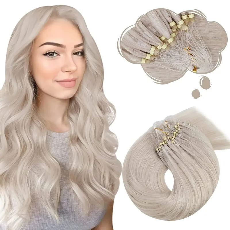 Moresoo Micro Link Hair Extensions Human Hair Micro Loop Hair Cold Fusion 50G Invisible Brazilian PreBonded Remy Micro Ring Hair