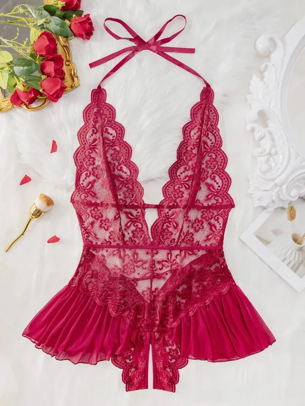 Push Up Women's Hollow Erotic Lingerie Set Lace Transparent Underwear Slim Fit Erotic Bra Set Lace Sexy Fashion Sleepwear Dress