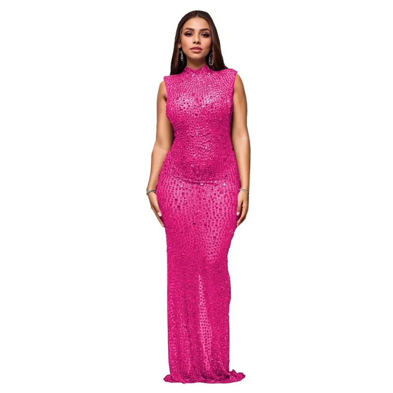 CM.YAYA 2024 Sonbahar Elmas Sıcak Rhinestones O-Boyun Kadın Kolsuz Bodycon Uzun Elbise Doğum Günü Partisi Akşam Balo Maxi Elbiseler — image 8