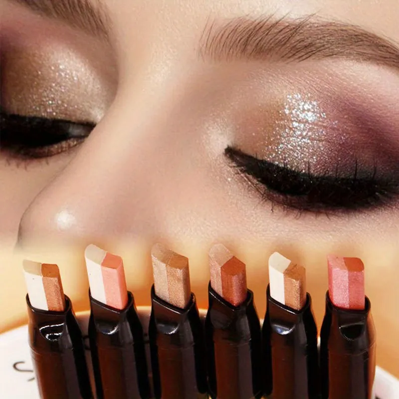 Glitter Double Color Gradient Eyeshadow Stick Pencil Two Tone Shimmer Metallic Lazy Eye Shadow Pen Waterproof 2 in 1 Eye Makeup — image 2