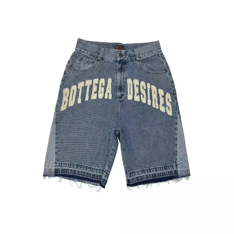 Amerikanischen Stil Harajuku Retro Denim Shorts mit Buchstaben Stickerei Übergroße Jeans Männer Y2k Lose Beiläufige Vielseitige Shorts Frau