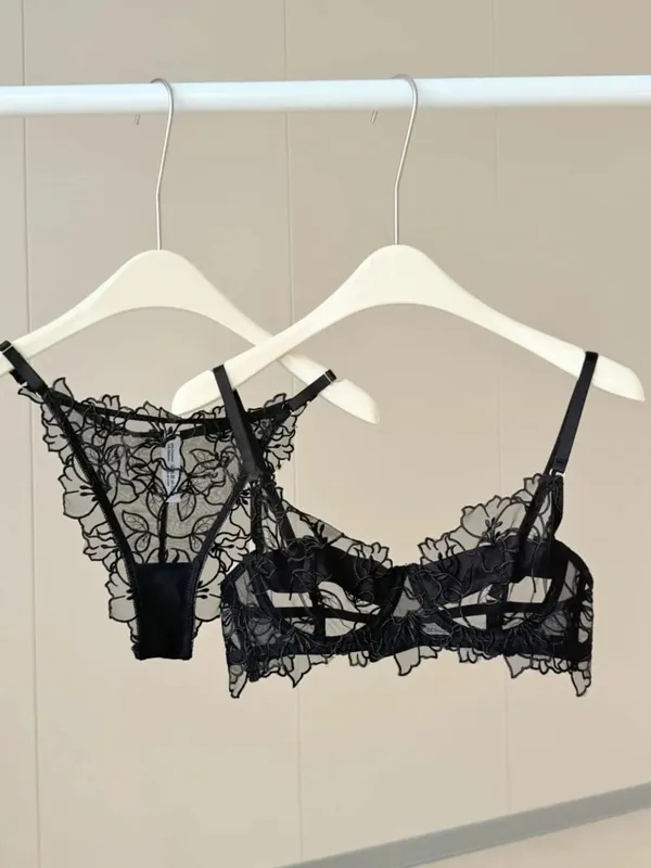 Romantic Lace Lingerie Set Sheer Mesh Ultra-Thin Soft Underwire Minimizer for Full Bust & Push-Up for Small Bust