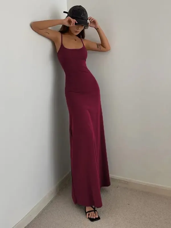 Women's Slim-Fit Halter Neck Midi Dress Elegant Bodycon Long Summer Dress Sexy Spaghetti Strap Beach Party Wear — image 3