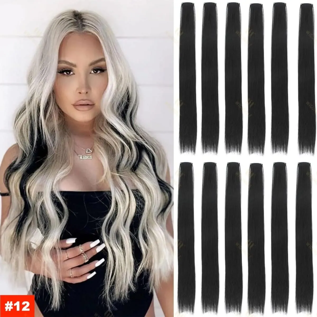 2026 Colored Highlight Hair Extensions 22 Inch Synthetic Rainbow Long Straight Hairpieces Purple Pink Blue for Women Girls Kids — image 12