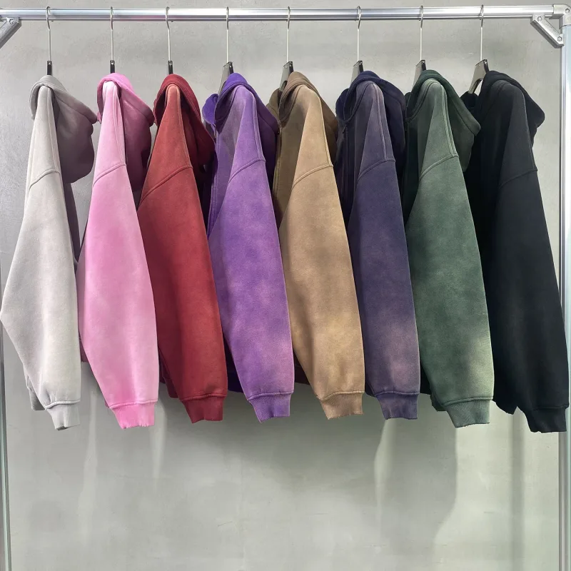 Zip Up hoodies herr Tie Dye Washed Double Oversize Cardigan Sweatshirt Lös Plush Plysch Gradient Man Huvtröjor Vinter
