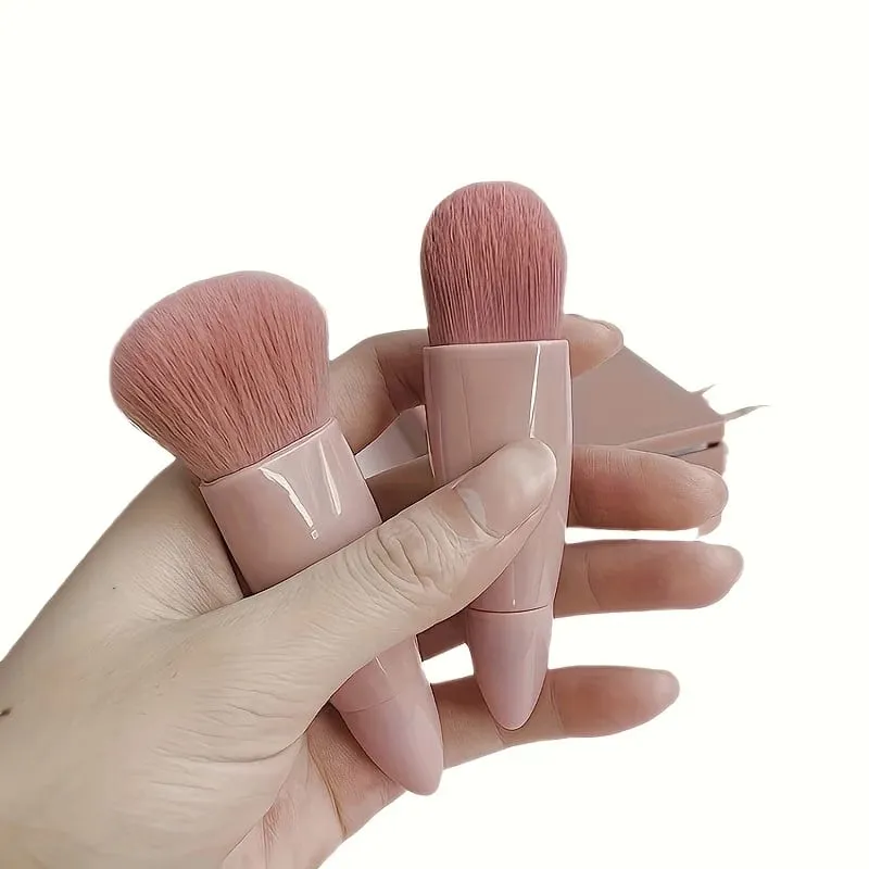 Travel-Friendly 5Pcs Makeup Brush Set with Compact Mirror & Mini Case Versatile Eyeshadow & Loose Powder Brushes