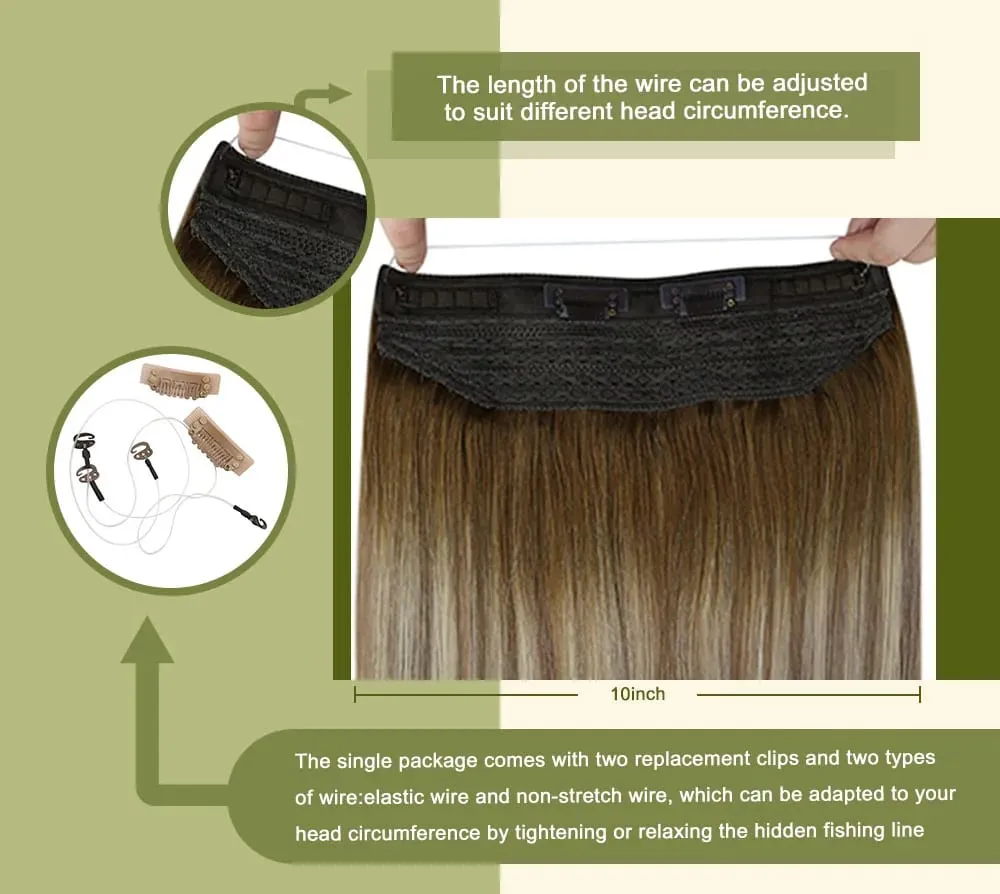 VeSunny Fish Line Human Hair Extension Remy Hair One Piece Invisible Wire Hair Weft Brazilian Hair Balayage Hair Extensions