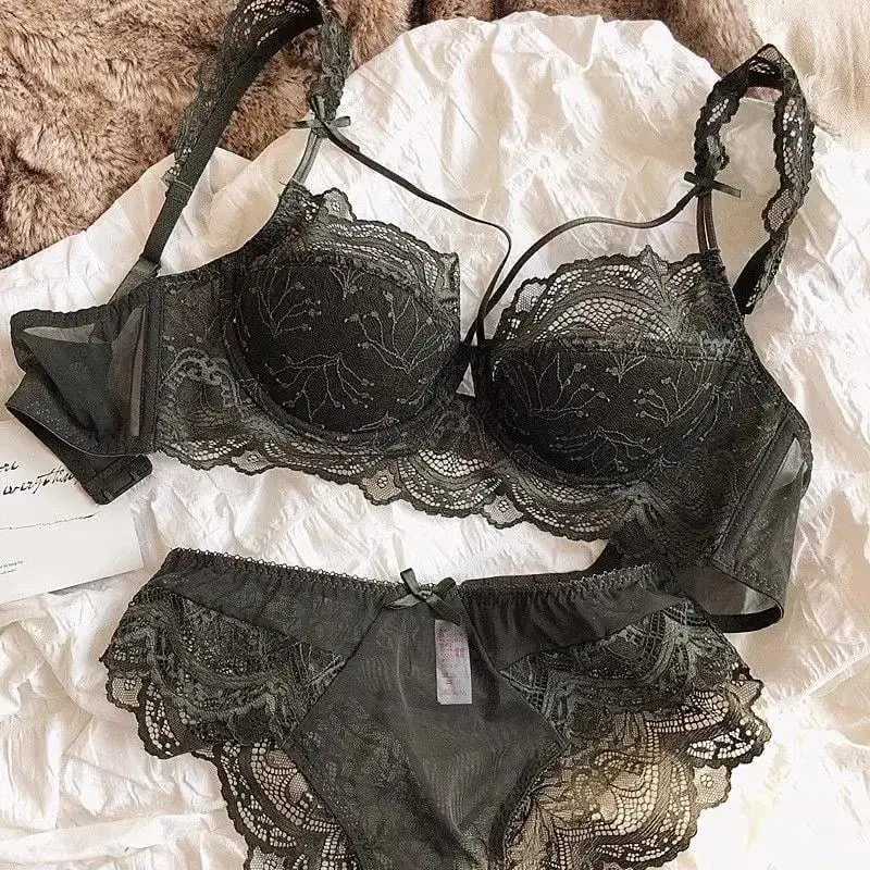 Adjustable Lace Bralette for Small Chest Bra Set Removable Straps & Thin Padding Soft Wire Comfort Muslim Girls Underwear