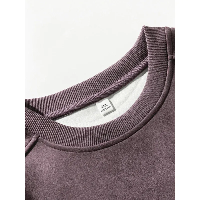 Jenama Ungu Sweatshirt Mans Suede O Leher Musim Gugur Musim Sejuk Longgar Baju Sweatshirt Lelaki Kasual Lengan Panjang 2026 Top Lelaki Baharu — image 7