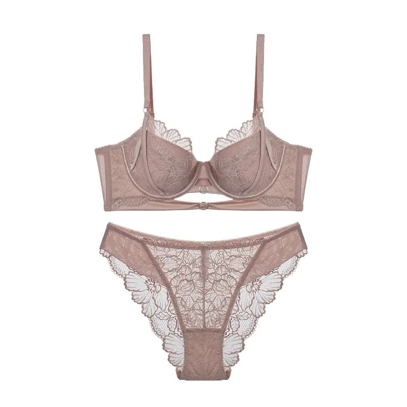 Anime Lace Bra Set Push Up Underwire Japan Kawaii Hollowed Bralette Small Chest Sexy Sheer Thin Cup Pure Girlish Lingerie Set — image 2