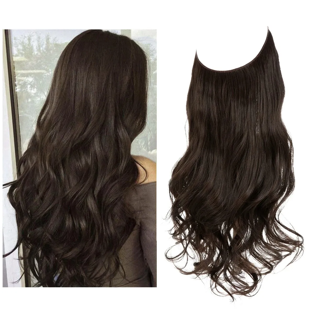 Premium Synthetic Invisible Wire With Clips Natural Hair Extension False Long Wavy Daily Use Clip In Hair Piece For Women