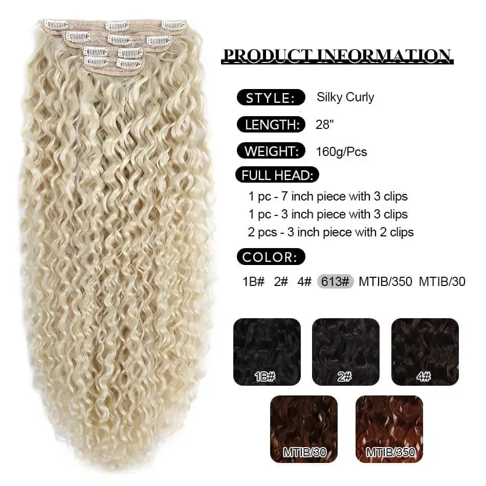 Synthetic Kinky Curly Clip-in Hair Extensions Super Long Water Wave Clip In Hair 160grams 4 Pcs Full Head Hair Pieces — image 5