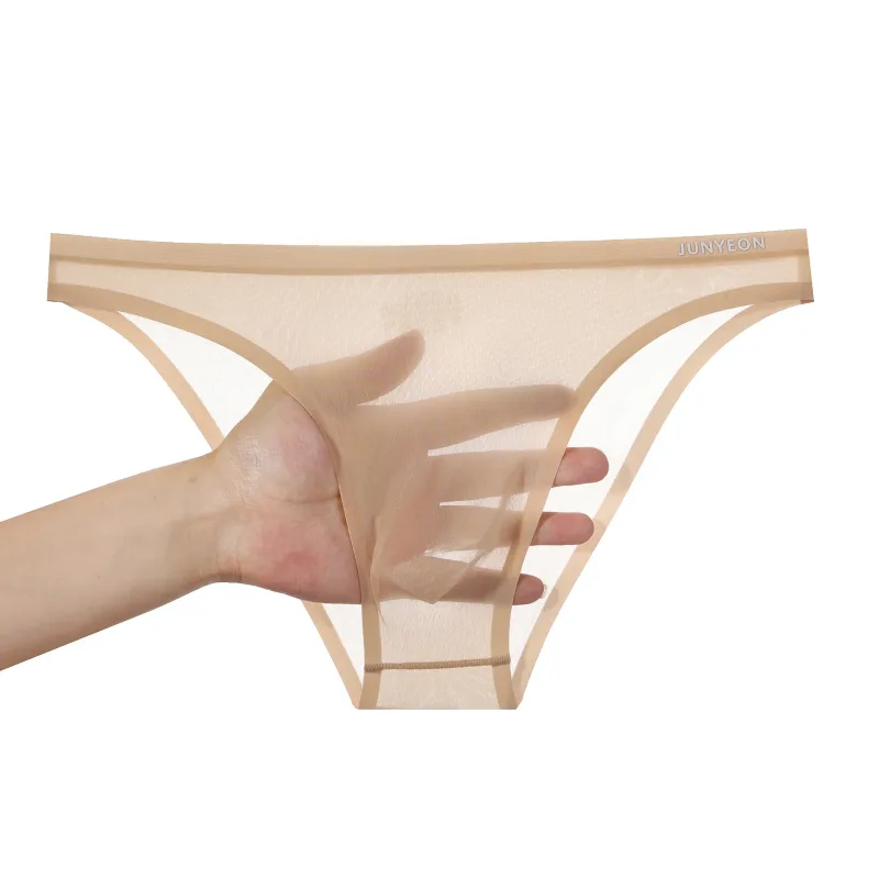 Dikişsiz çabuk kuruyan erkek külot iç çamaşırı düz renk buz ipek ultra-ince külot seksi nefes 3D kese külot iç çamaşırı