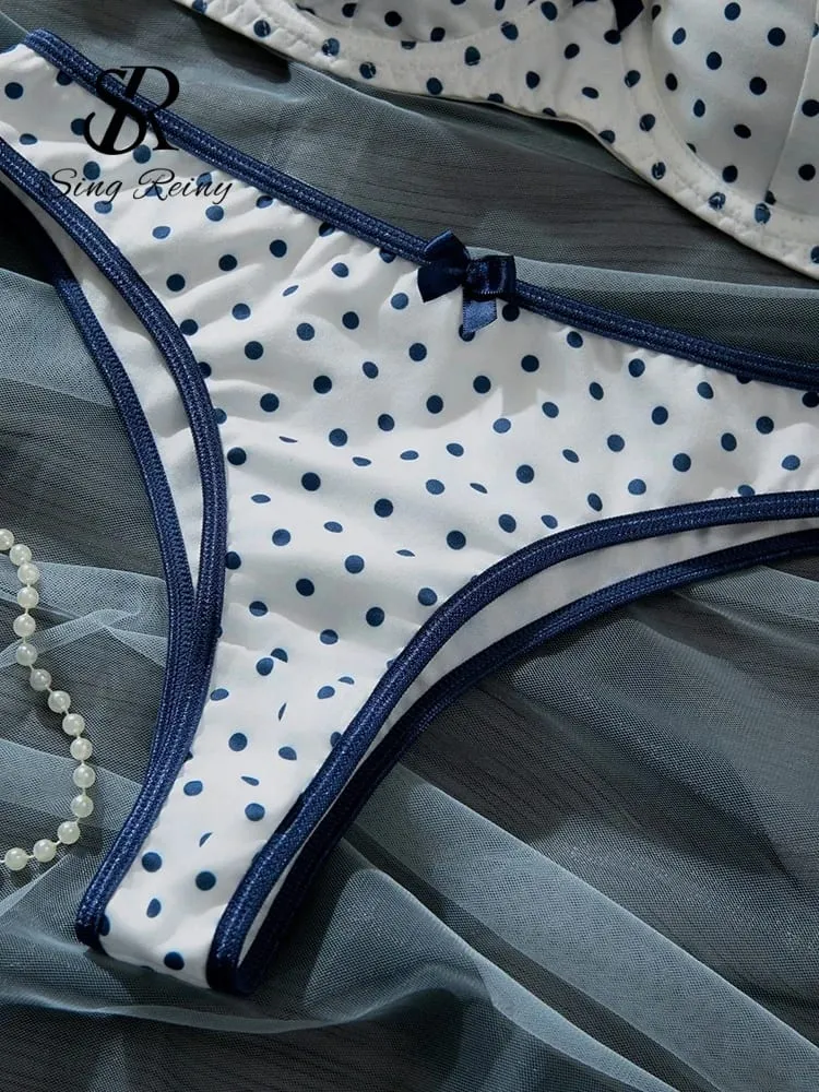 Set di biancheria intima con stampa a pois francesi Reggiseno con ferretto con cinturino da donna + slip dolci Hotsweet Biancheria intima vintage 2 pezzi