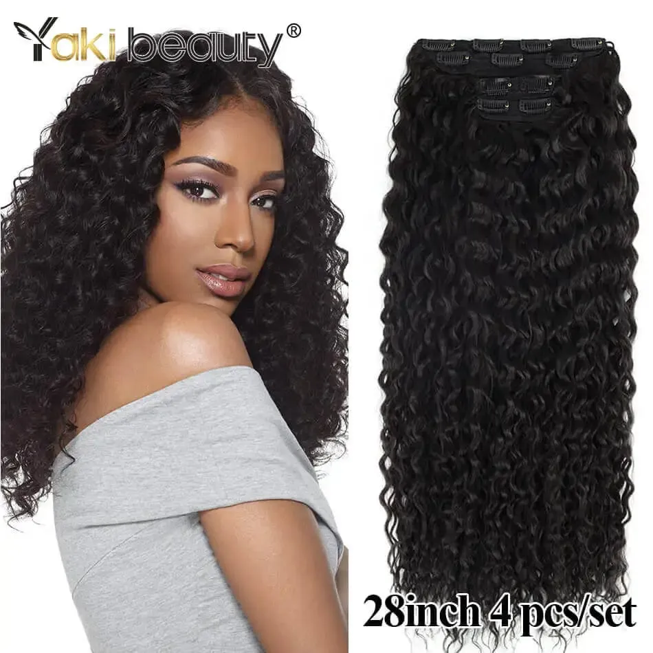 Synthetic Kinky Curly Clip-in Hair Extensions Super Long Water Wave Clip In Hair 160grams 4 Pcs Full Head Hair Pieces — image 8