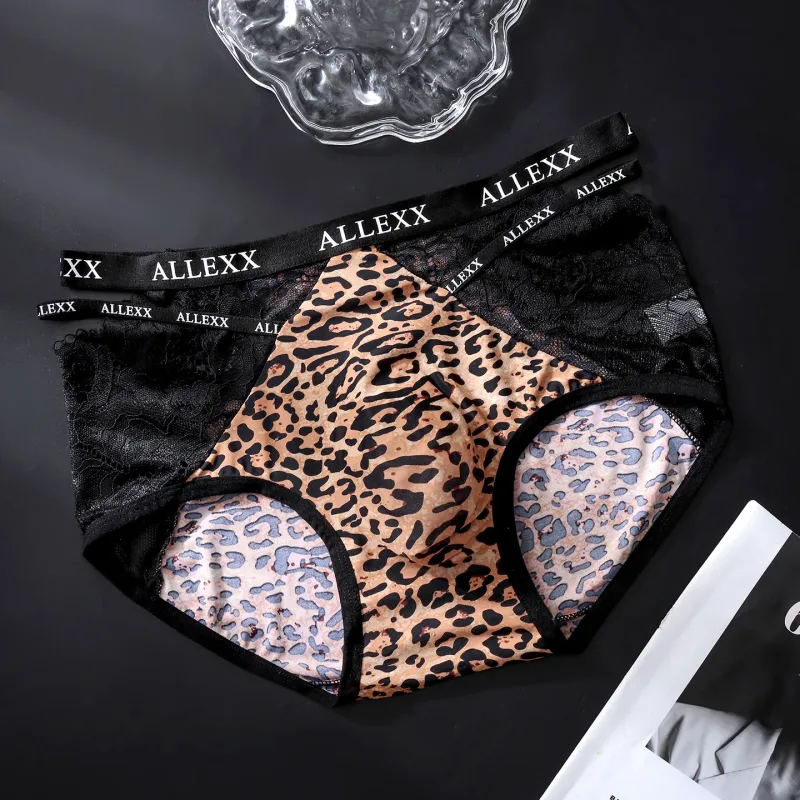 Celana Dalam Wanita untuk Pria Celana Dalam Pinggang Berongga Renda Seksi Celana Dalam Kantong Cembung U Bersirkulasi Pakaian Dalam Sambungan Sutra Es Renda Lembut
