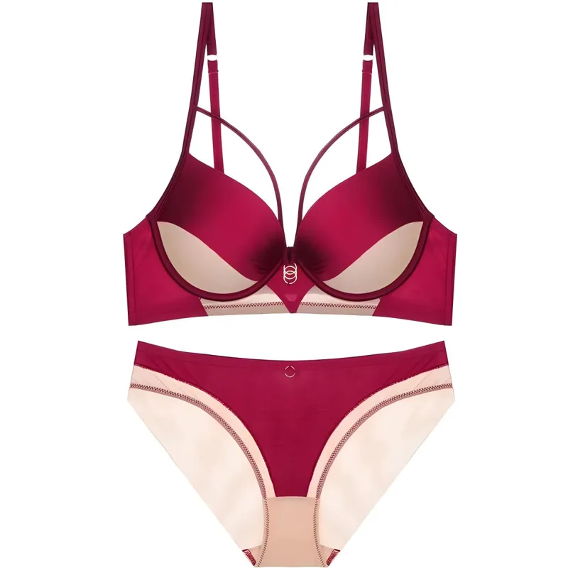 Skeleton Solid Color Plus Size CD Size Lingerie SuitPush Up Bra Set Adjustable Brassiere With Comfort Panties — image 2