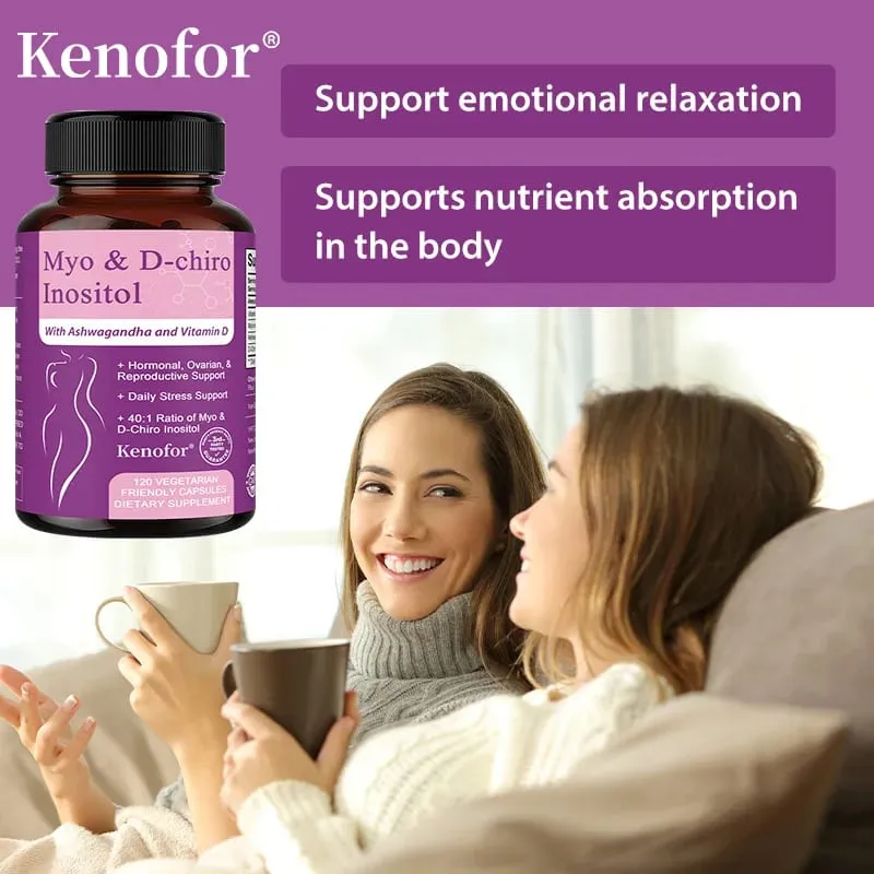 Inositol Supplement with Ashwagandha Improves Muscle Ovarian Function Antioxidant Blood Sugar Balance 120 Veggie Capsules