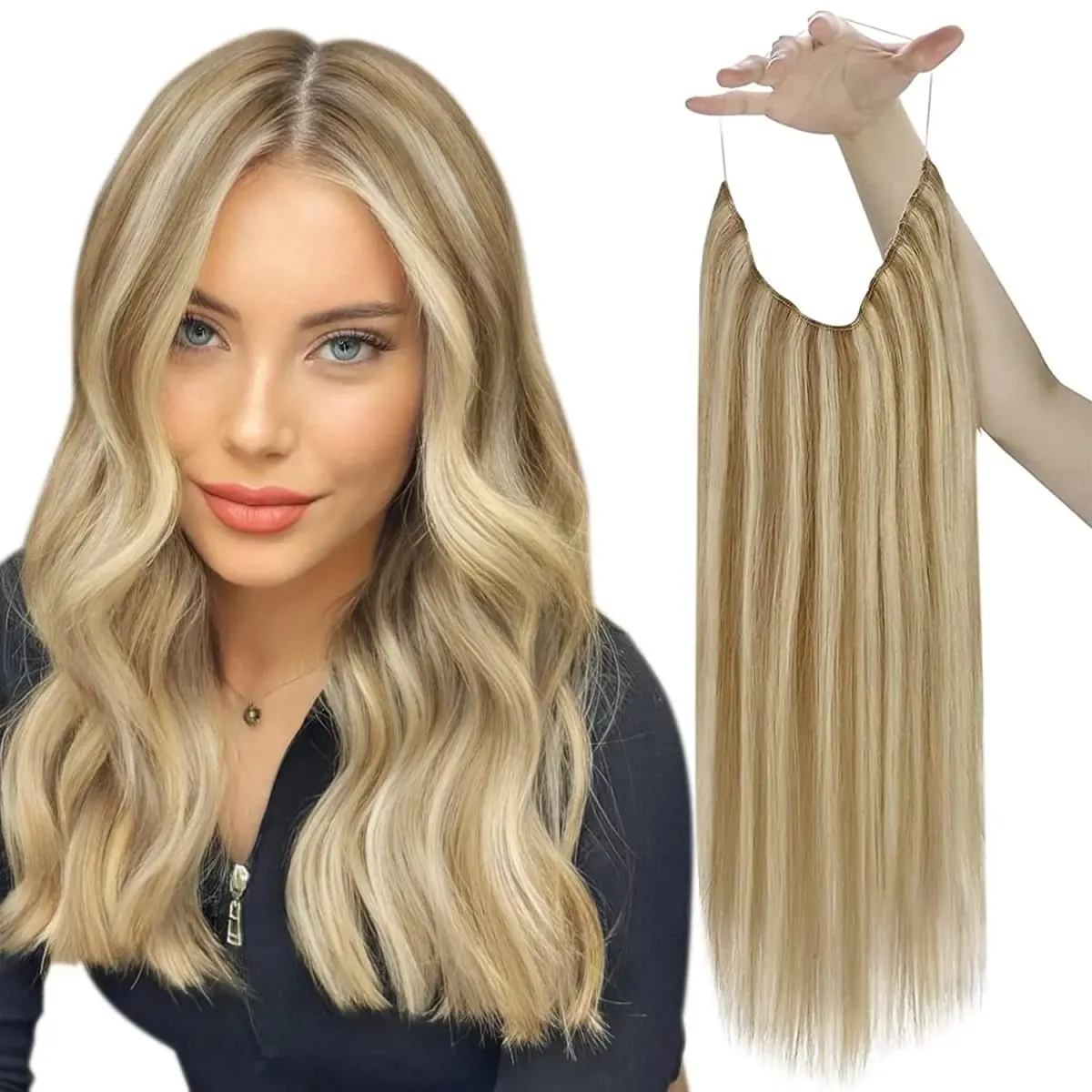 VeSunny Fish Line Human Hair Extension Remy Hair One Piece Invisible Wire Hair Weft Brazilian Hair Balayage Hair Extensions
