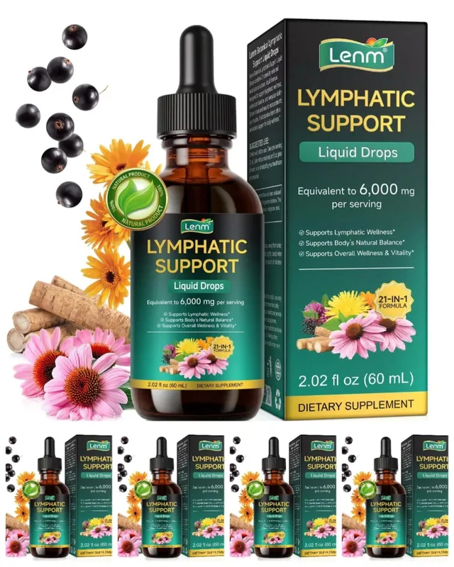 Lenm 60ml 림프 시스템 정화 면역 지원 액체 보충제 BalanceSupport를 위한 천연 유기농 림프 허브 방울