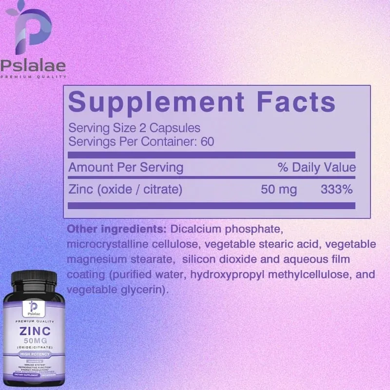 Zinc Supplements - Promotes Energy Production Supports Immune System and Overall Health