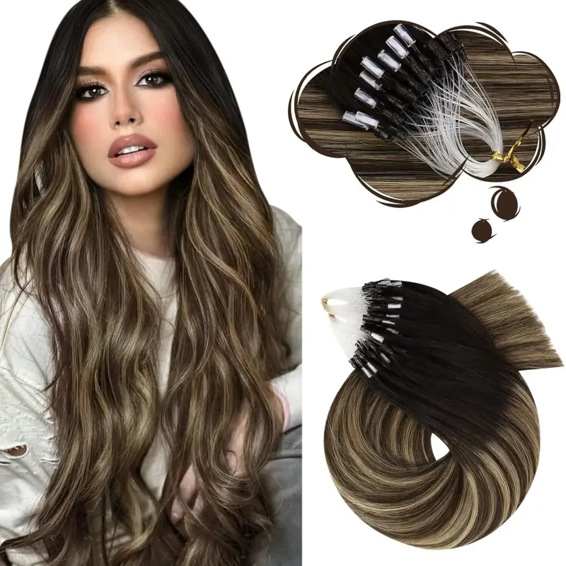 Moresoo Micro Link Hair Extensions Human Hair Micro Loop Hair Cold Fusion 50G Invisible Brazilian PreBonded Remy Micro Ring Hair