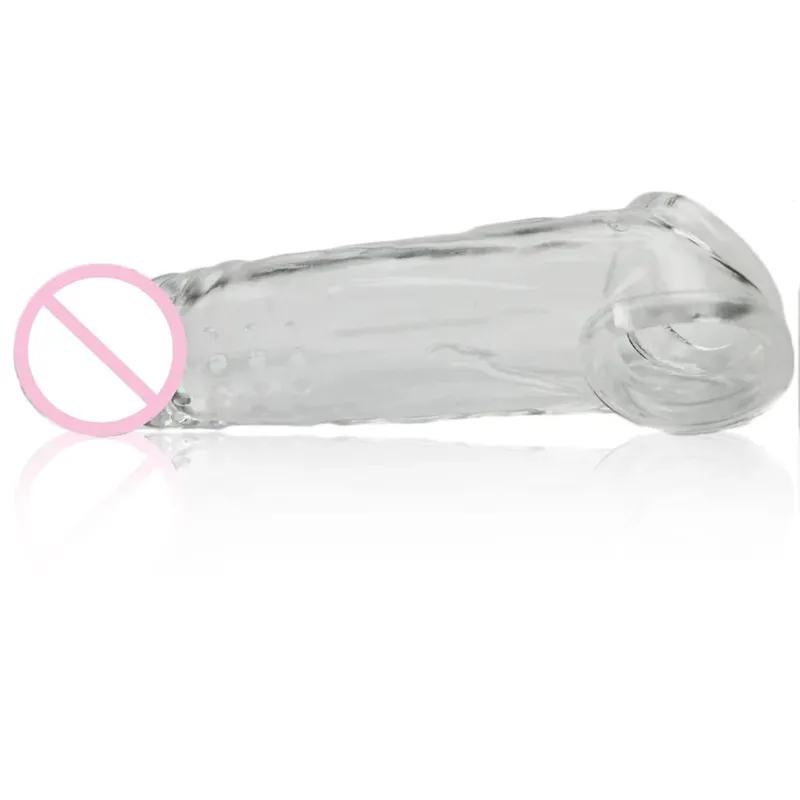 Reusable Delay Condom 2ring CLEAR ENLARGE Impotence Contraceptive Penis Extension LASTING cock sleeve Sex product Men Toys Dildo