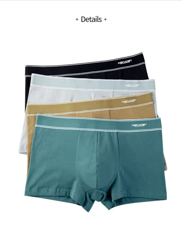 4Pcs/lot Men's Underwear Sexy Boxer Shorts Cotton Panties Man Solid Underpants Male Soft U Convex Lingerie Plus Size L-6XL