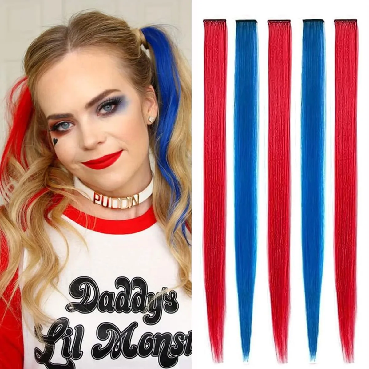 5Pcs Colored Synthetic Hair Extensions Rainbow Party Highlights Clip in Hair Extension for Christmas Girl Women Gift — image 8
