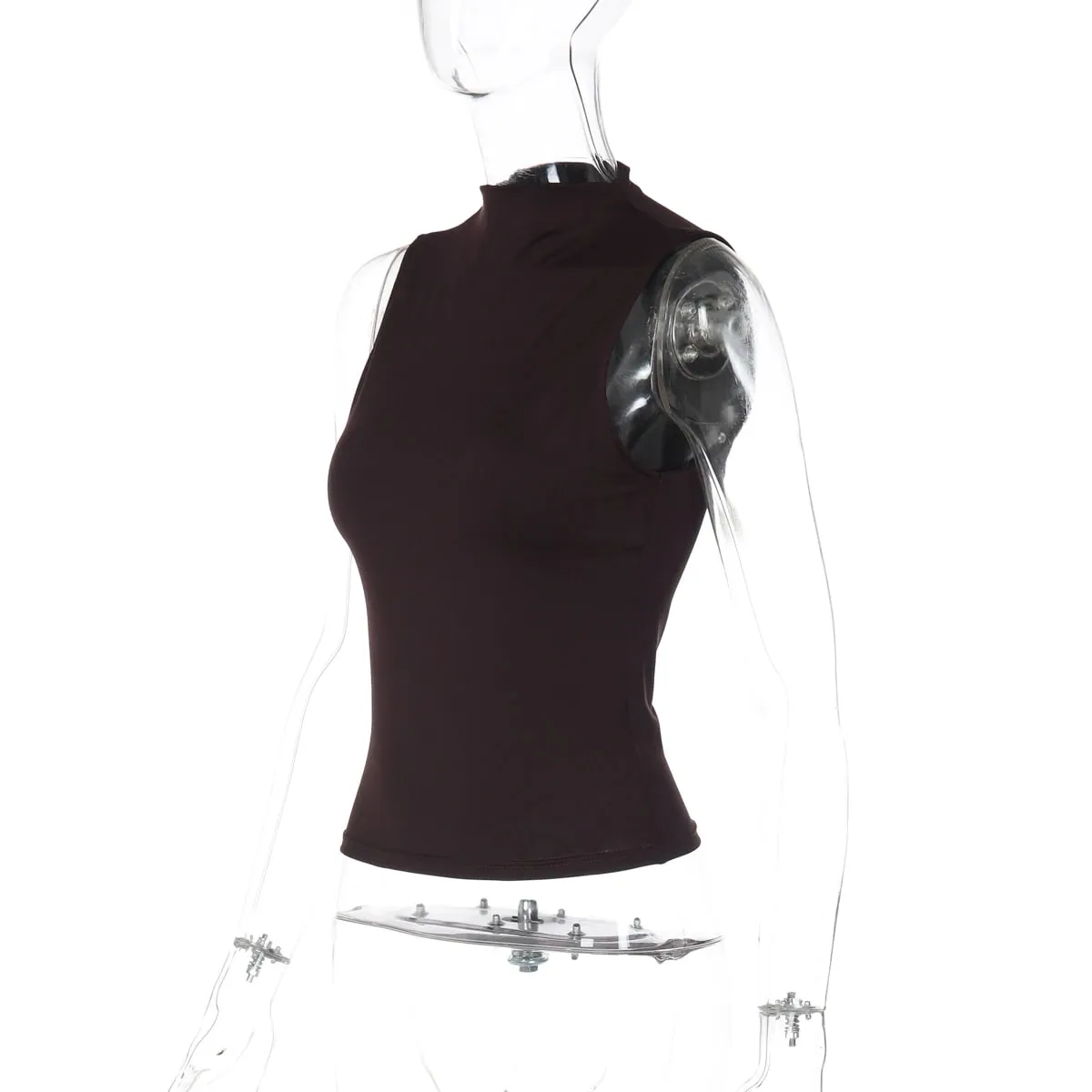 Hugcitar Women'S Fashion Solid Turtleneck Solid Sexy Crop Tank Top Summer Female Casual Outfit Streetwear Party Wholesale