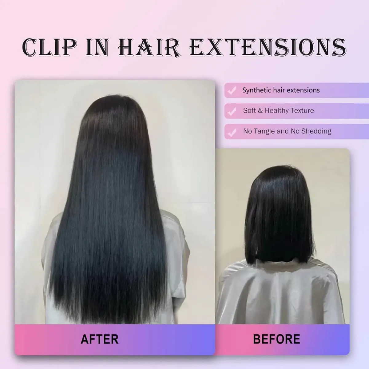 22 Inch Long straight Black Clip in Hair Extensions 130G 7pcs Synthetic Clip in Hair Extensions