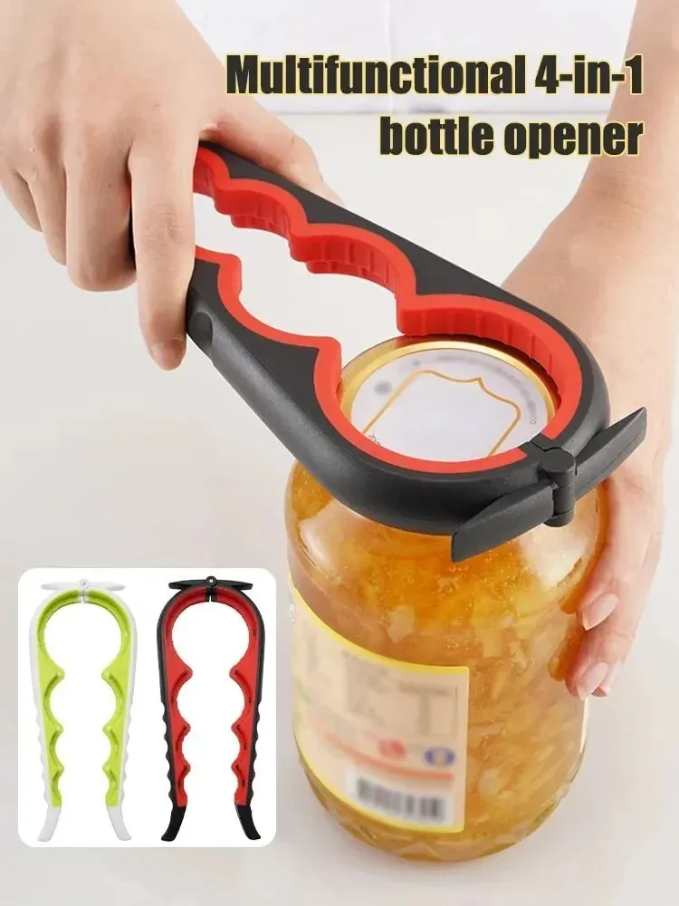 Can Opener Multi Functional Four In One Beverage Bottle Opener Cap Twister Four Position Can Opener Anti Slip Cap Twister