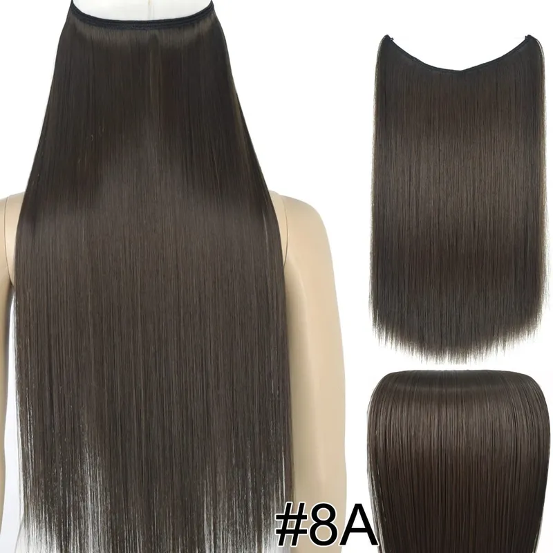 Synthetic Heat Resistant Hair Silky Straight Elasticity Invisible Wire Hair Extensions 8006