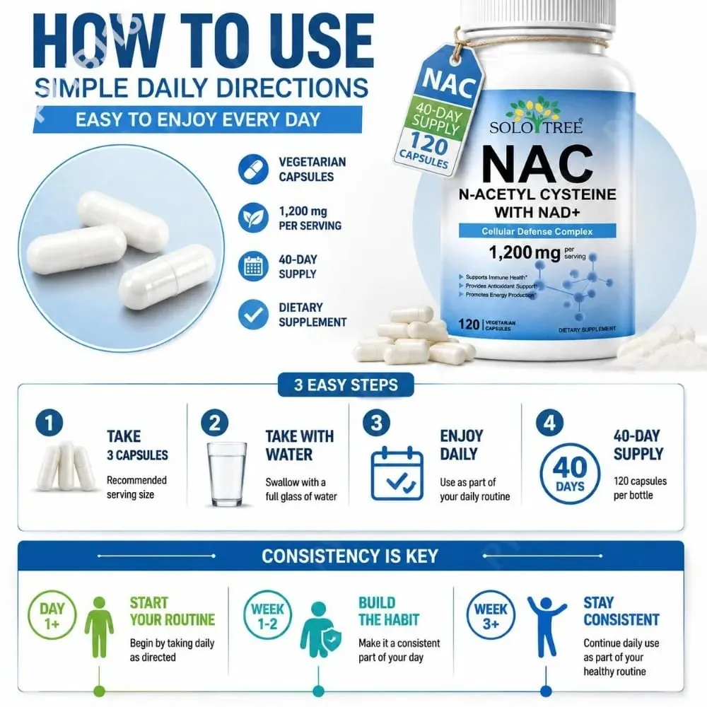 NAC 1150mg NAD+ 50mg Capsules Cellular Defense Complex for Antioxidant Support Immune Health & Energy Production Non‑GMO 120 Ct