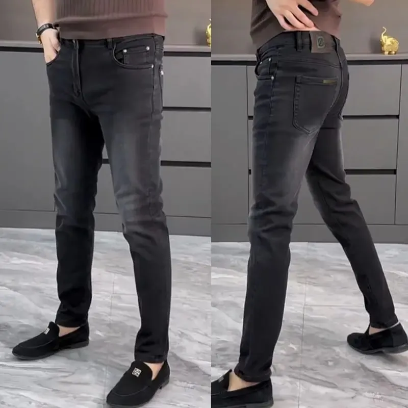 High-end Jeans Men's Spring and Summer Versatile Slim Pants Black Trendy Brand Business Trousers Men Clothing Low Rise Jeans