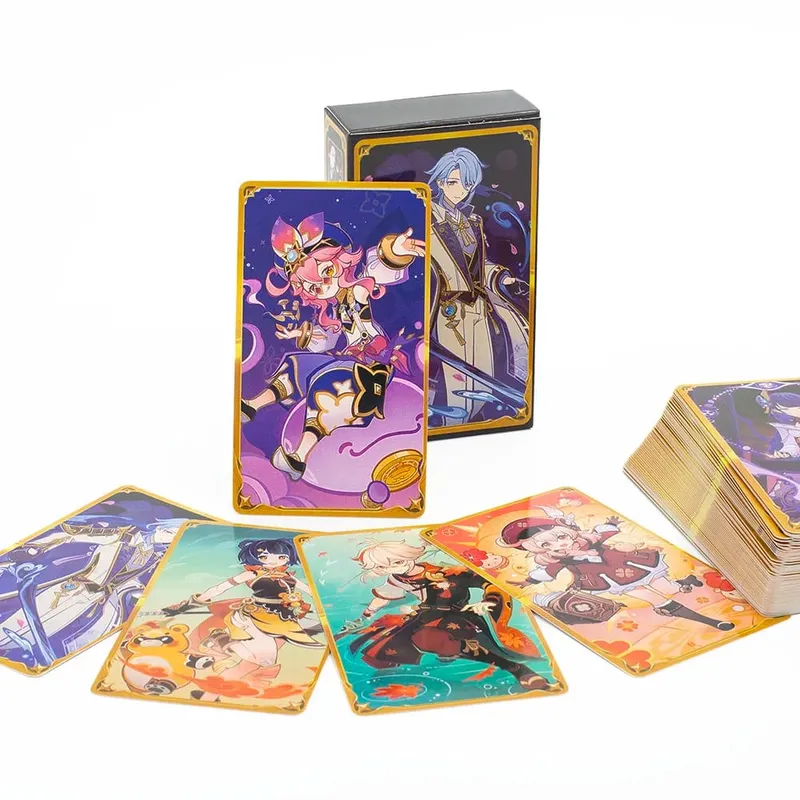 65PCS Genius Invokation TCG Set Cards Cartoon Diluc Klee Ganyu Collei Keqing Mona Noelle Character Cards Seven Summoned Saints