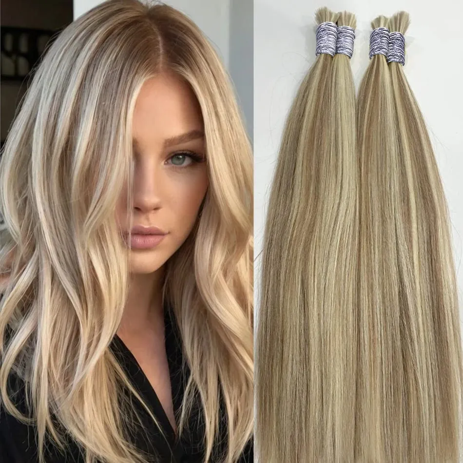 613 Striaght Human Hair No Weft 100% Virgin Bundles Highlight Original Bulk Extensions Russian Natural Unprocessed Blonde Braidi