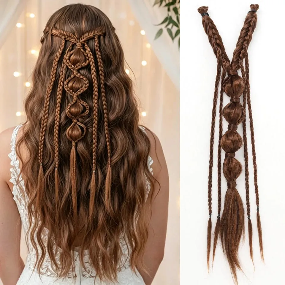 Synthetic Long Twist Braid Bubble Ponytail Extensions With U-shaped BB Clip 24 Inch Braided Wig Extensions For Women Daily Party