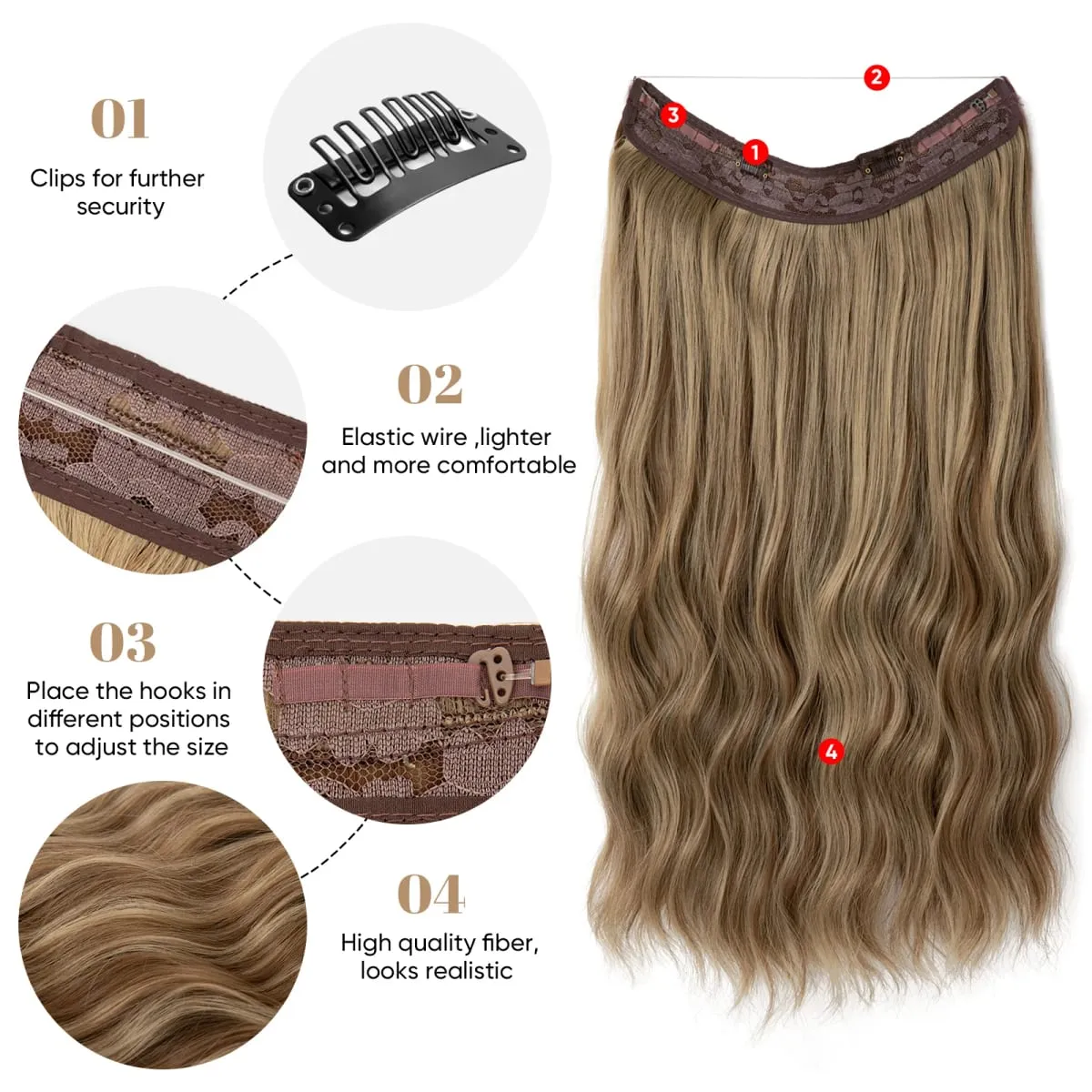 Synthetic Wave Invisible Wire With Clips Hair Extensions Fish Line Natural Blonde Clip In Hairpiece Fake Hair Piece